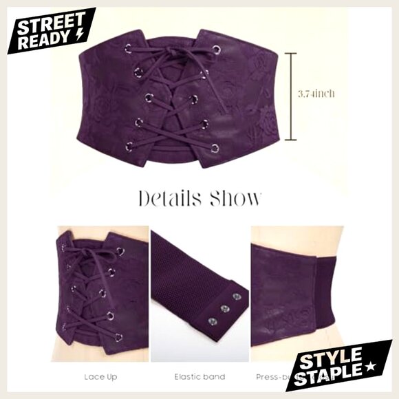 Lace Overlay Wide Waist Belt Renaissance Corset Goth Costume Accessory
